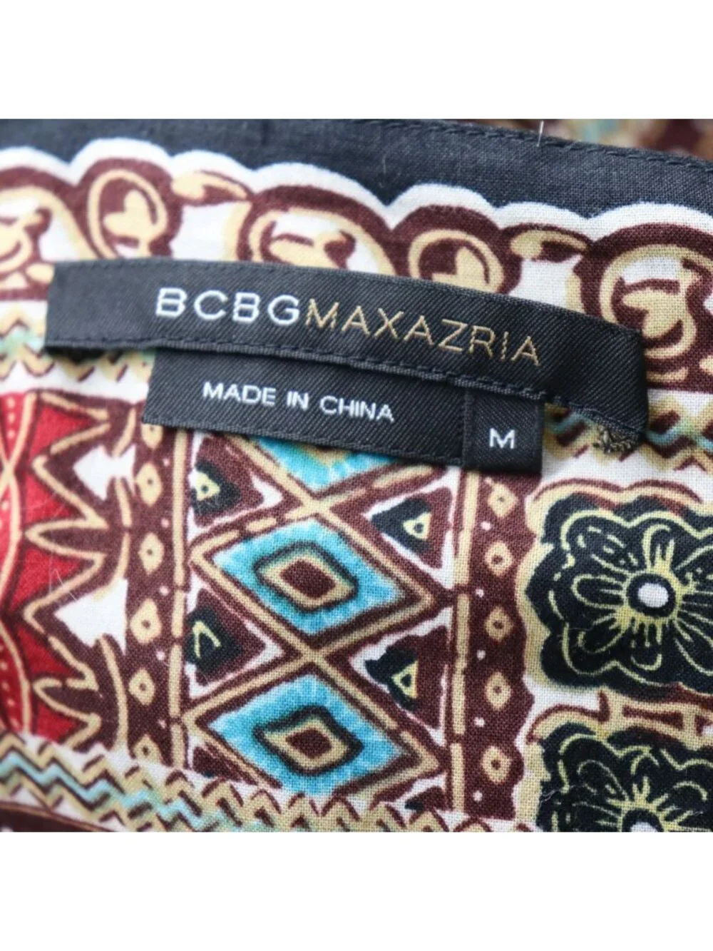 BCBG Max Azria Southwest Geo Print Tie Back Dress Black Red Medium - Picture 2 of 15
